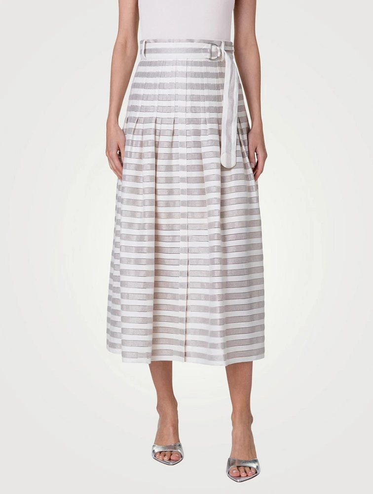 Linen And Cotton Midi Belted Skirt