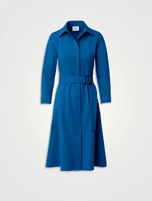 Belted Seersucker Shirt Dress