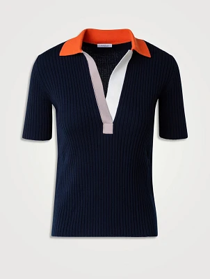 Wool Short-Sleeve Polo Sweater