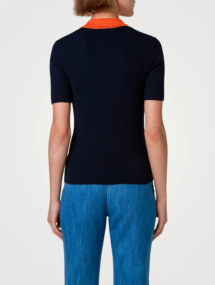 Wool Short-Sleeve Polo Sweater