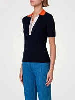 Wool Short-Sleeve Polo Sweater