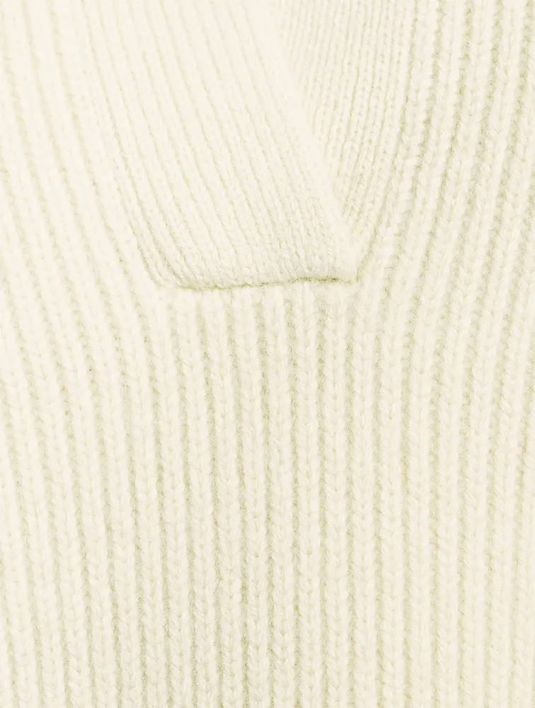 Ribbed Wool Cashmere Polo Sweater