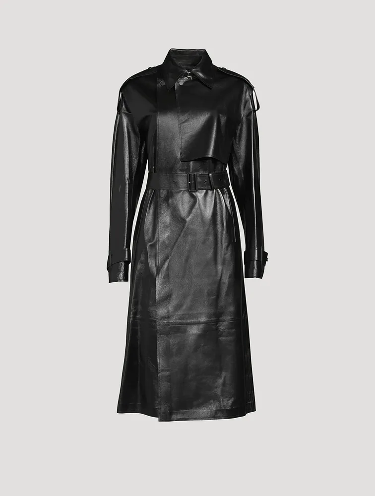 Adriana Belted Leather Trench Coat