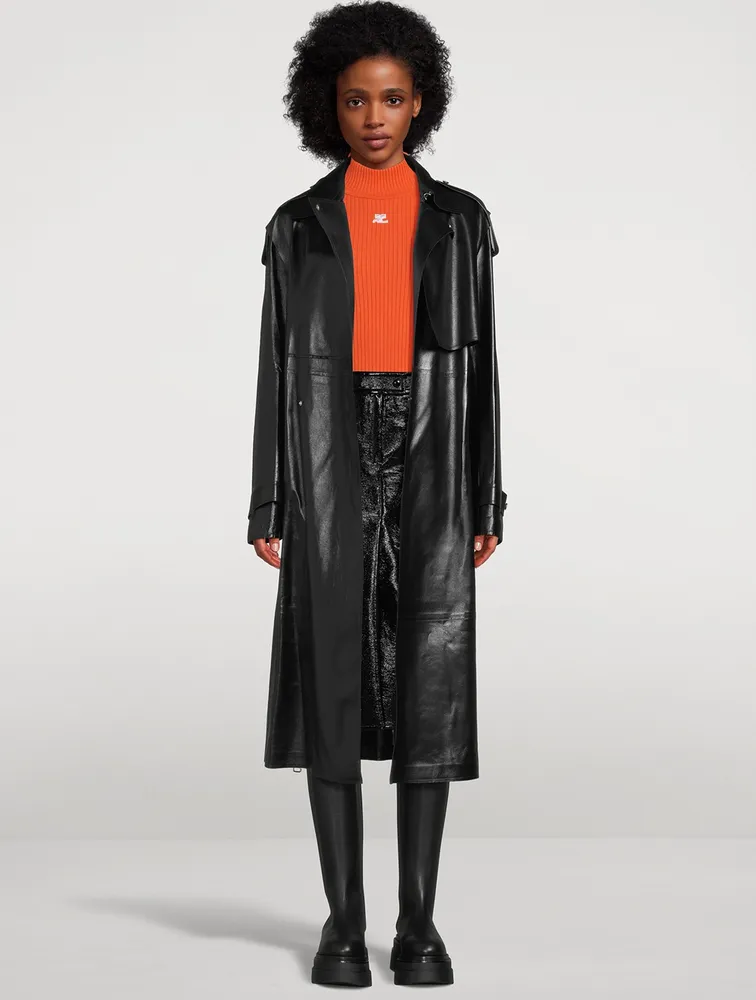 Adriana Belted Leather Trench Coat