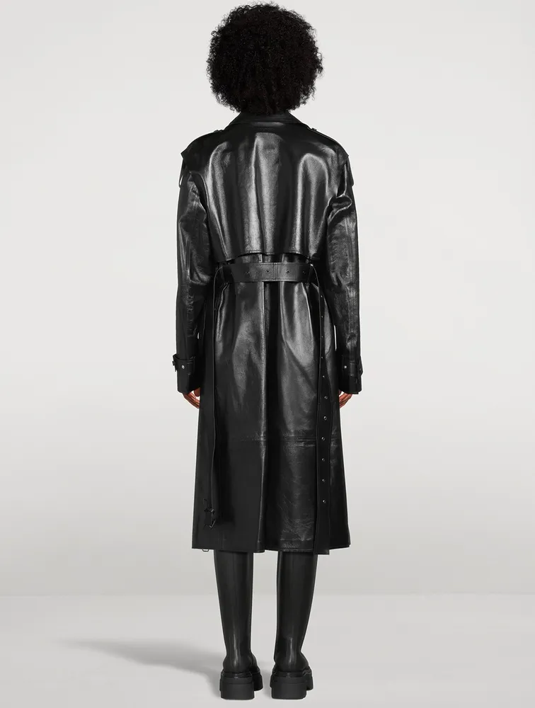 Adriana Belted Leather Trench Coat