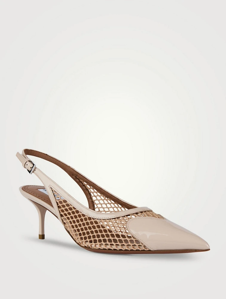 Heart Leather And Mesh Slingback Pumps