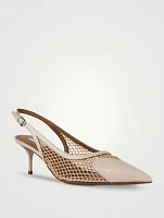 Heart Leather And Mesh Slingback Pumps
