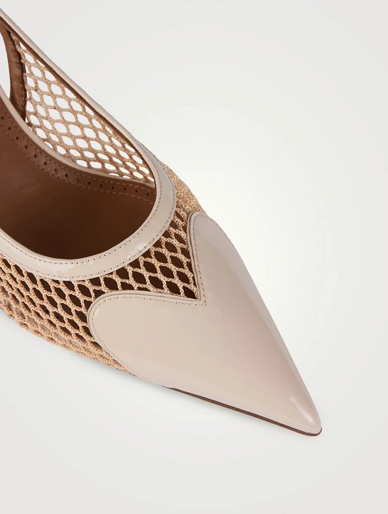 Heart Leather And Mesh Slingback Pumps