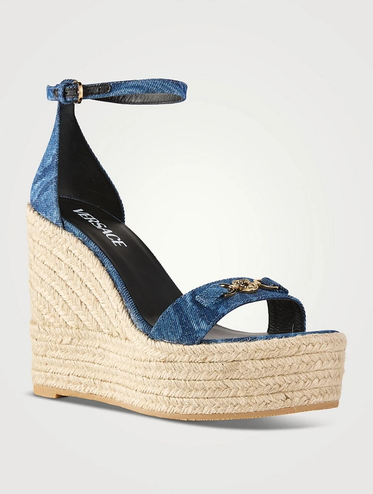 Medusa '95 Barocco Denim Espadrille Wedge Sandals