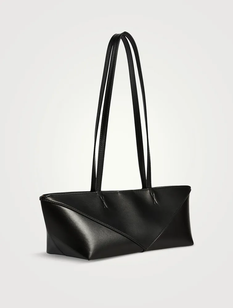 Puzzle Fold Cropped Leather Tote Bag