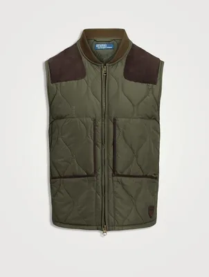 Suede-Trim Quilted Vest