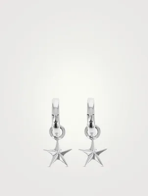 Silver Star Drop Huggie Hoop Earrings