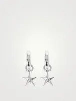 Silver Star Drop Huggie Hoop Earrings