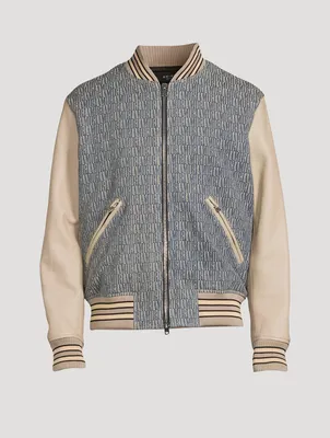 Jacquard Varsity Jacket With Leather Sleeve