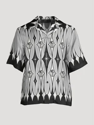 Silk Short-Sleeve Shirt Argyle Print