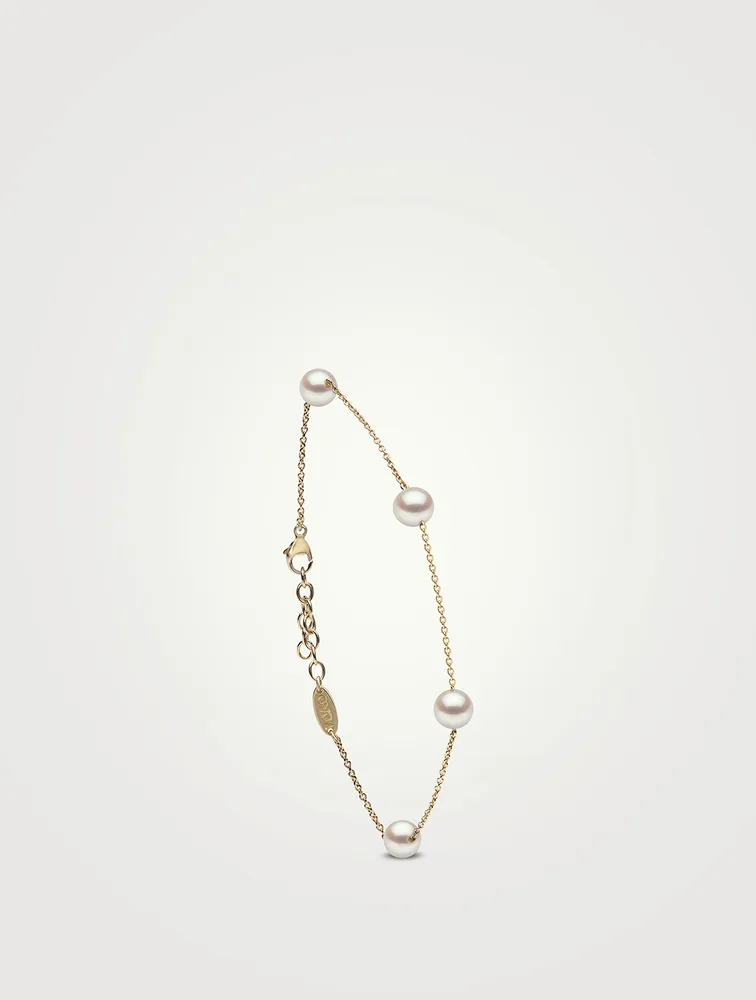 18K Gold Chain Bracelet With Pearls