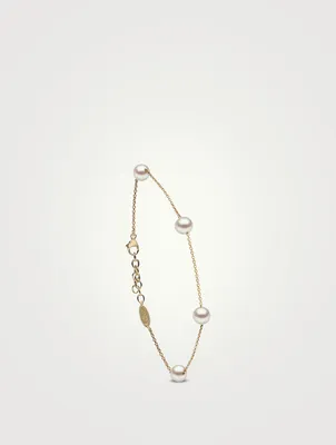 18K Gold Chain Bracelet With Pearls