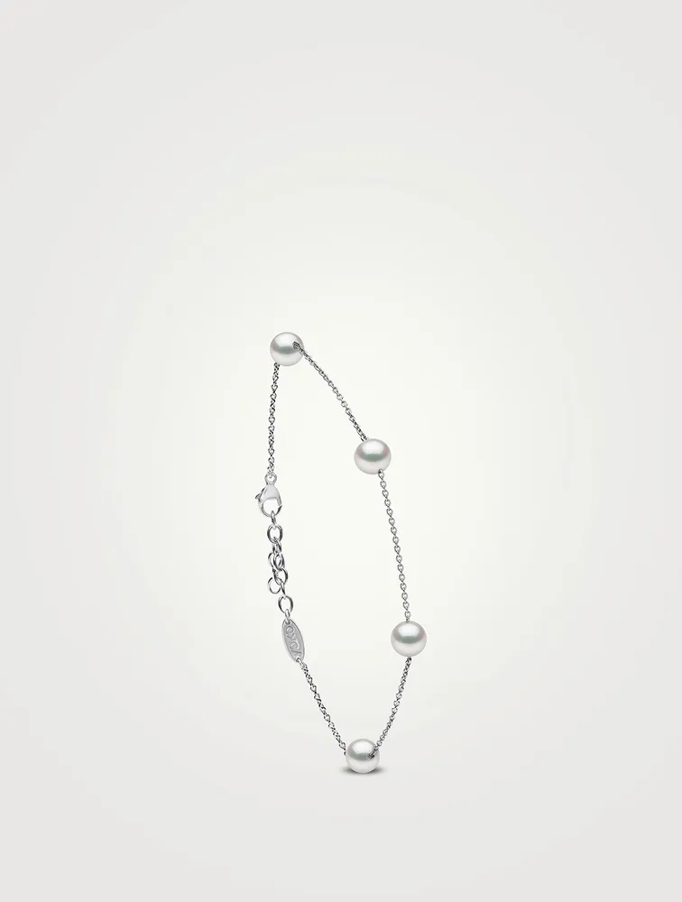 18K White Gold Chain Bracelet With Pearls