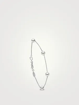 18K White Gold Chain Bracelet With Pearls