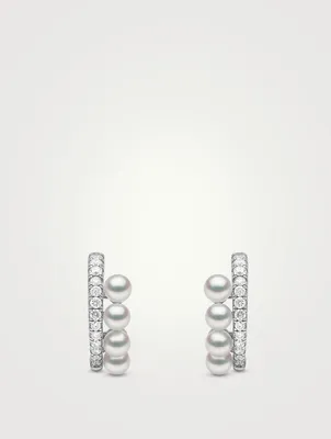 Eclipse 18K White Gold Akoya Pearl And Diamond Earrings