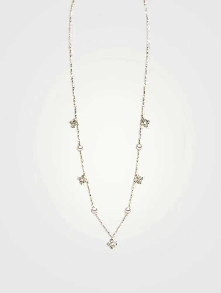 Petal 18K Gold Akoya Pearl And Diamond Necklace