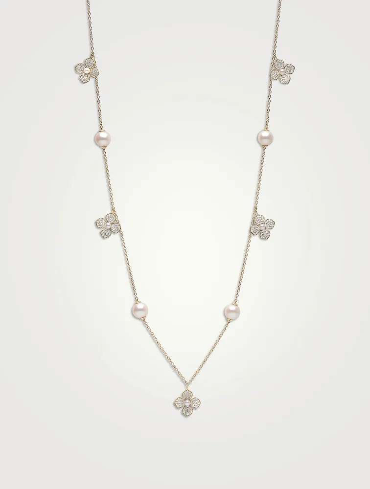 Petal 18K Gold Akoya Pearl And Diamond Necklace