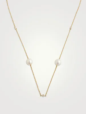 18K Gold Akoya Pearl And Diamond Necklace