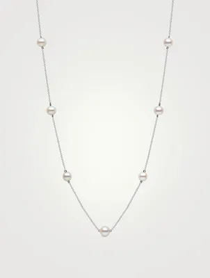 18K White Gold Chain Necklace With Pearls