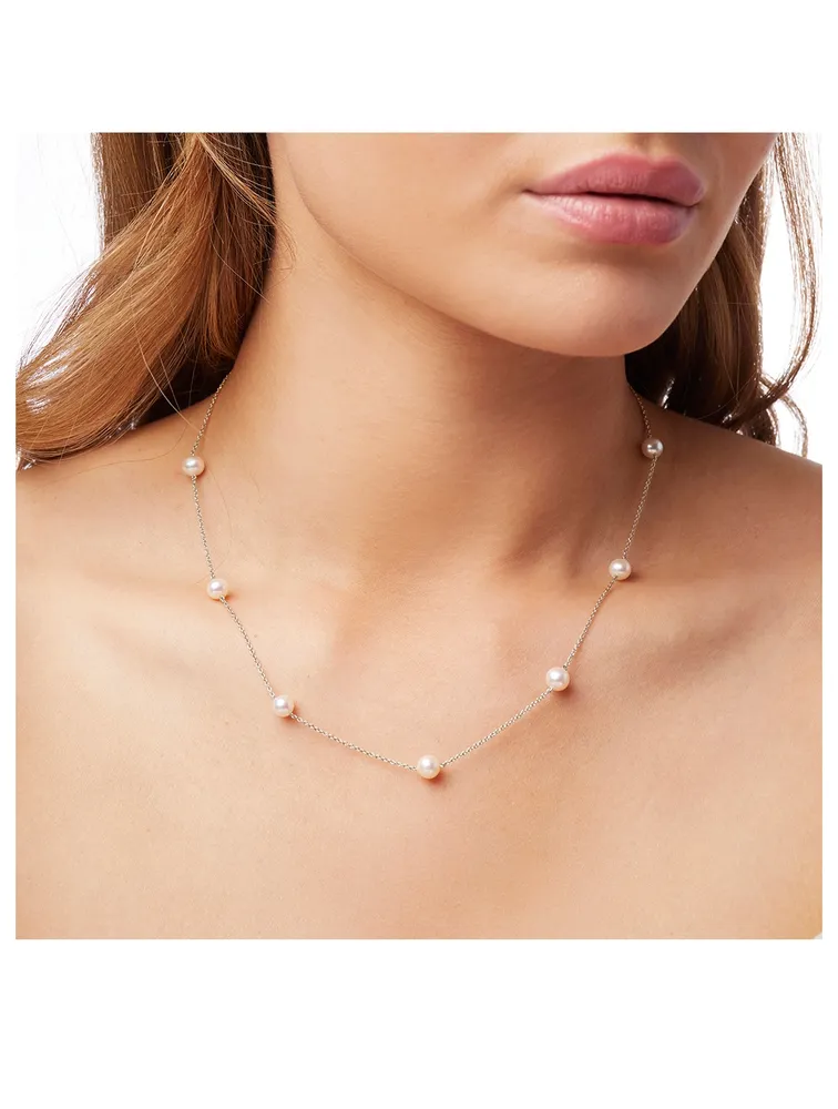 18K White Gold Chain Necklace With Pearls