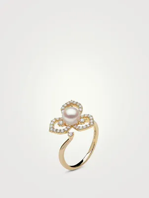 Petal 18K Gold Akoya Pearl And Diamond Ring