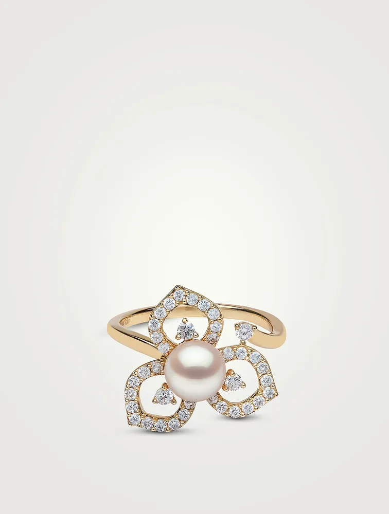 Petal 18K Gold Akoya Pearl And Diamond Ring