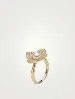 18K Gold Akoya Pearl And Diamond Flower Ring