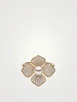 18K Gold Akoya Pearl And Diamond Flower Ring