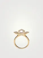 18K Gold Akoya Pearl And Diamond Flower Ring