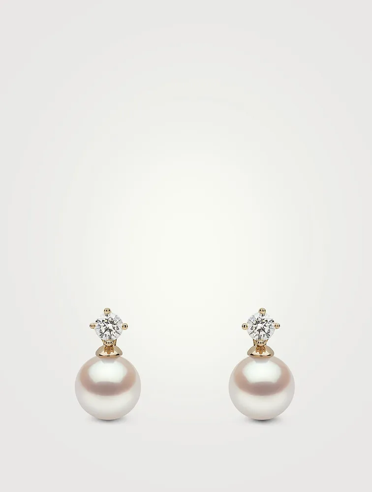 18K Gold Akoya Pearl And Diamond Earrings