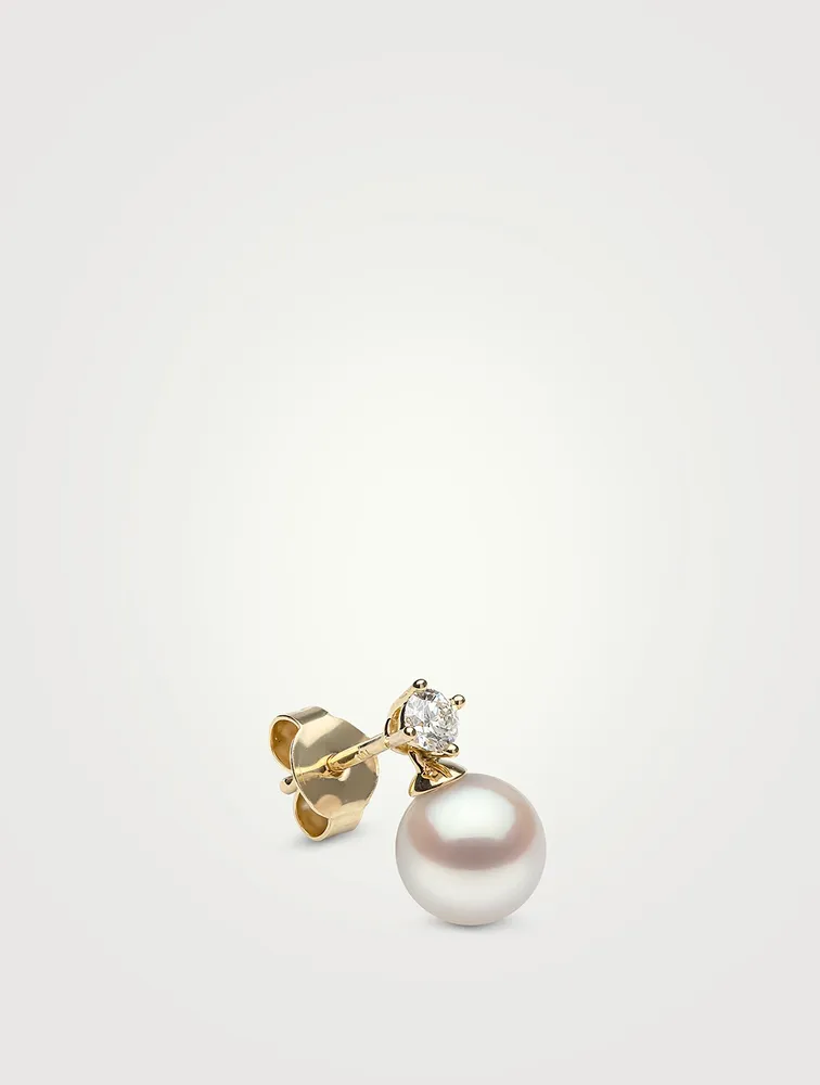 18K Gold Akoya Pearl And Diamond Earrings