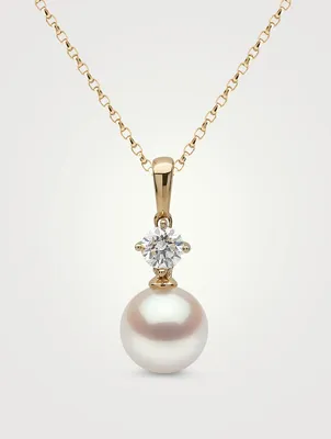 18K Gold Akoya Pearl And Diamond Pendant Necklace