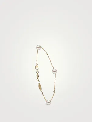 18K Gold Akoya Pearl And Diamond Bracelet