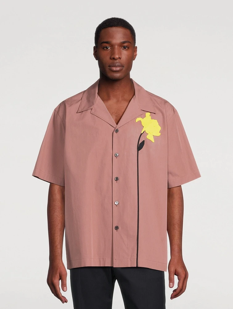 Poplin Bowling Shirt With Floral Embroidery