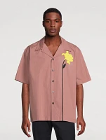Poplin Bowling Shirt With Floral Embroidery