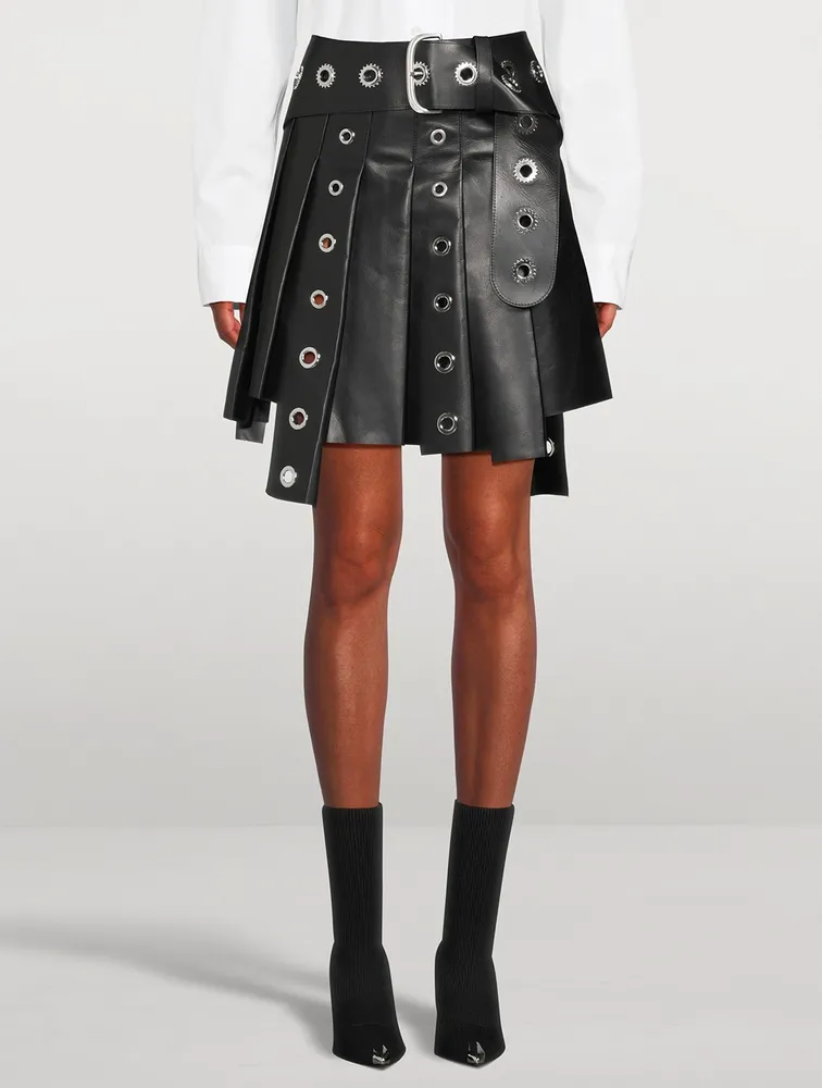 Eyelet Leather Mini Skirt