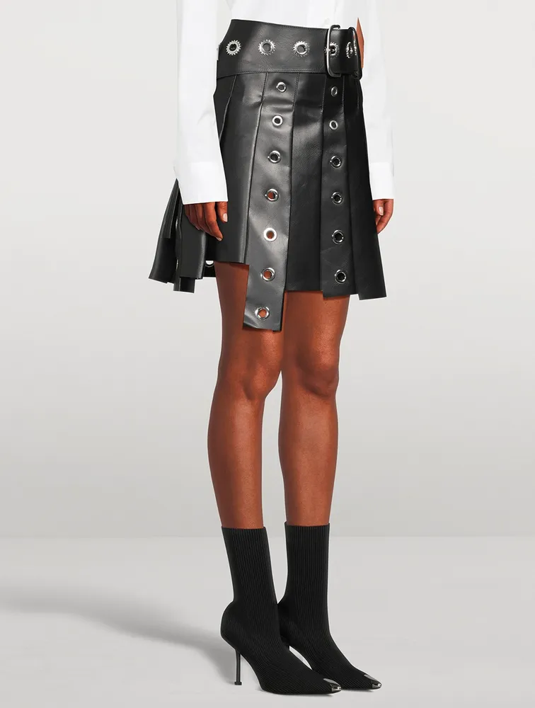 Eyelet Leather Mini Skirt