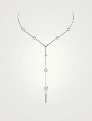 18K White Gold Freshwater Pearl And Diamond Necklace