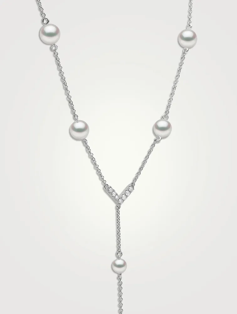 18K White Gold Freshwater Pearl And Diamond Necklace