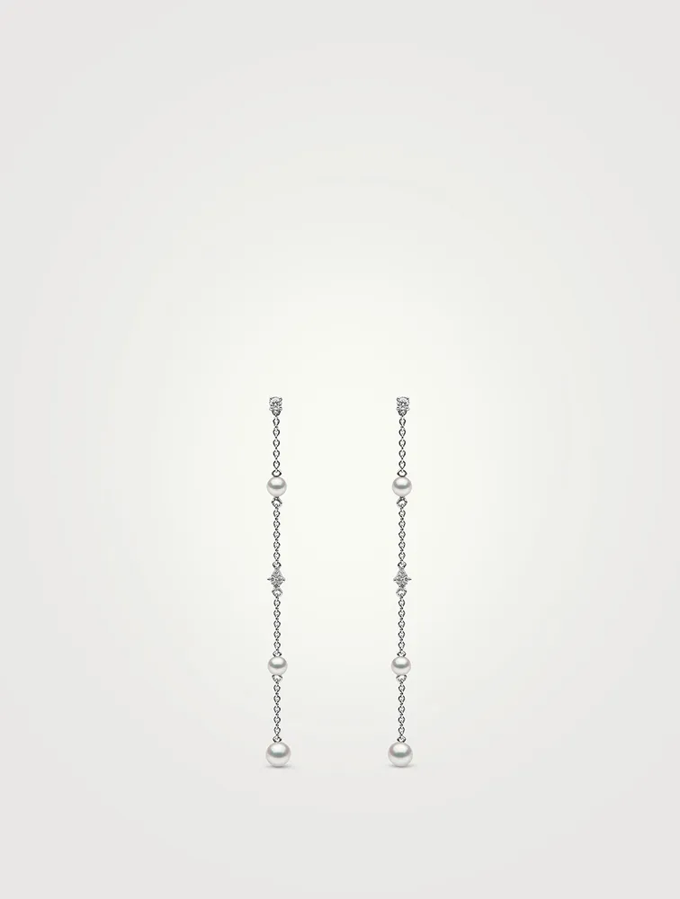 18K White Gold Freshwater Pearl And Diamond Earrings