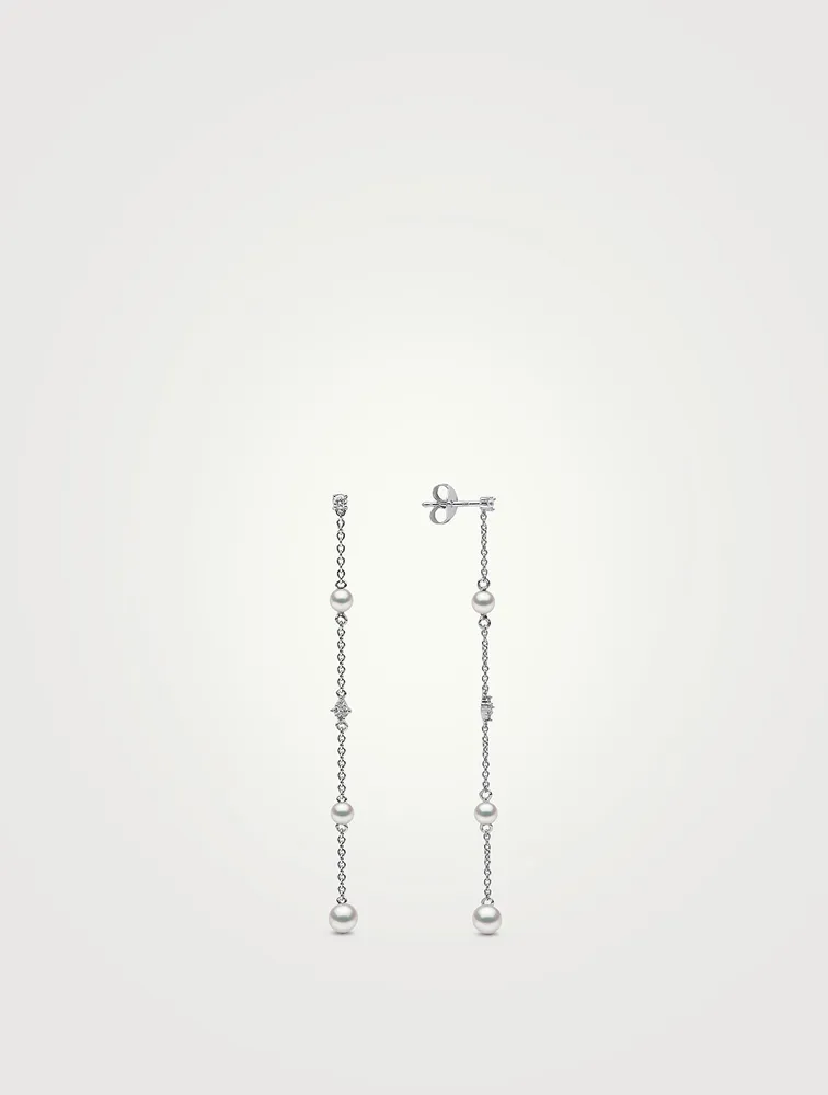 18K White Gold Freshwater Pearl And Diamond Earrings