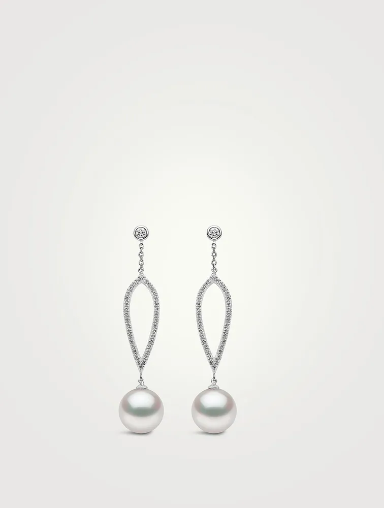 18K White Gold Freshwater Pearl And Diamond Earrings