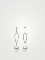 18K White Gold Freshwater Pearl And Diamond Earrings