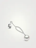 18K White Gold Freshwater Pearl And Diamond Earrings
