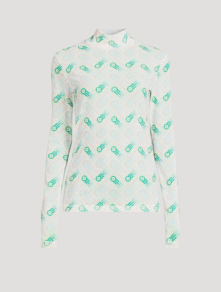 Printed Mesh Mockneck Top